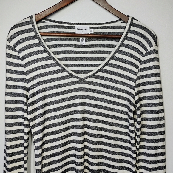 Michael Stars for Anthropologie Long Sleeve Shine Stripe Top V Neck Size M/L - Picture 4 of 10